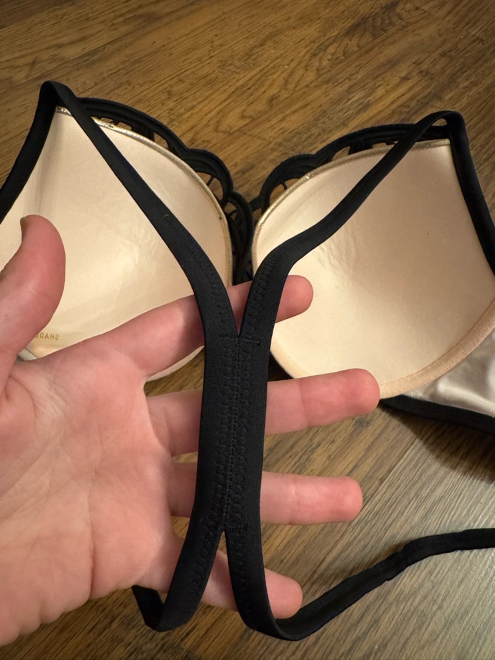 Black and Copper/Gold Lace Overlay Shade & Shore Bikini Top 32DDD - Picture 4 of 6